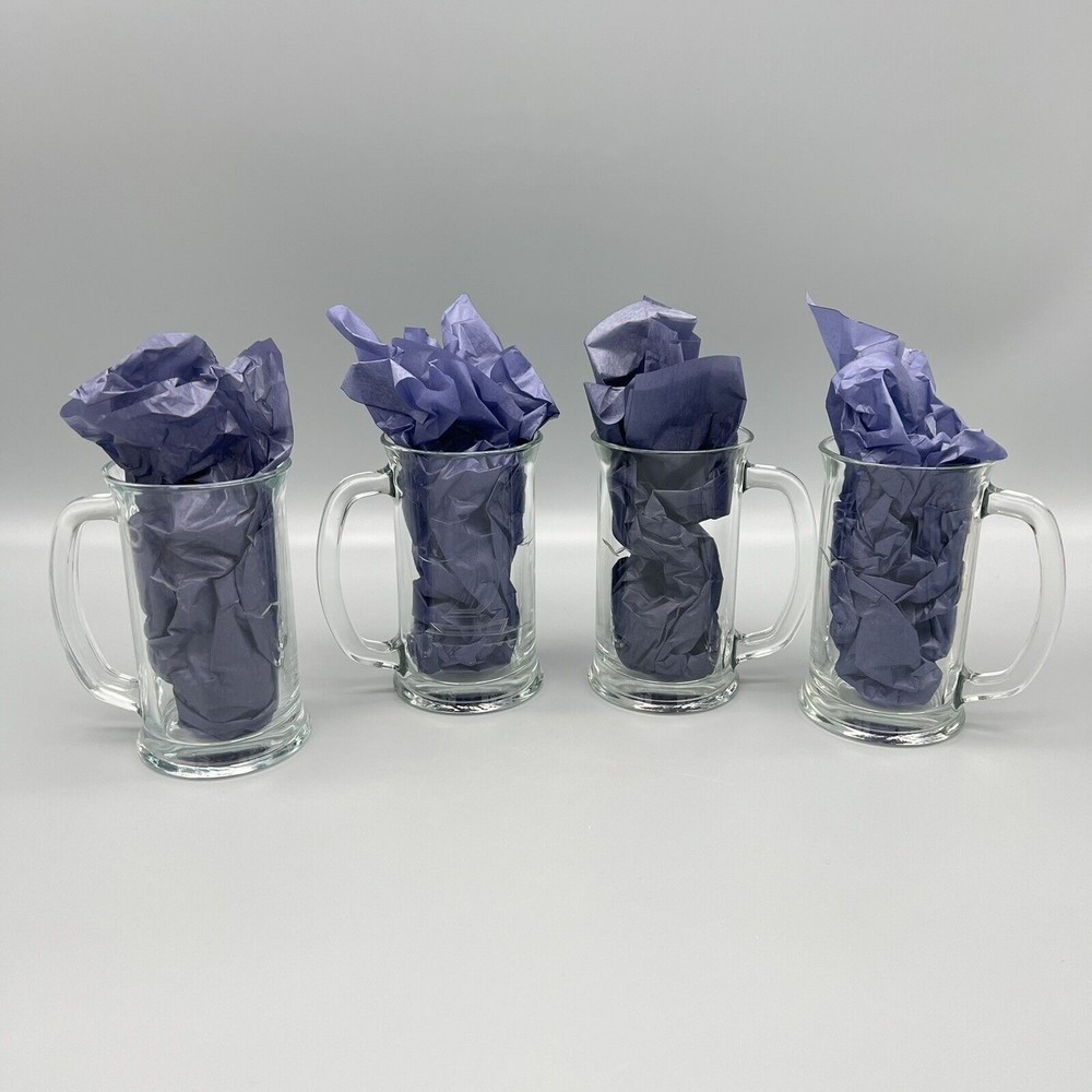 Etched Glass Beer Mug Set of 4 Seagull Sailboat Birds Nautical Reims France EUC